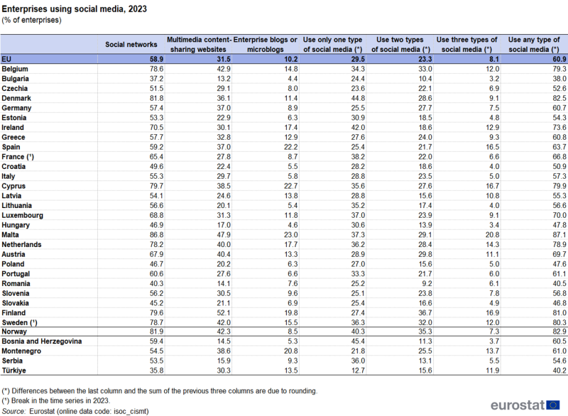 File:Enterprises using social media, 2023 (% of enterprises) table.png