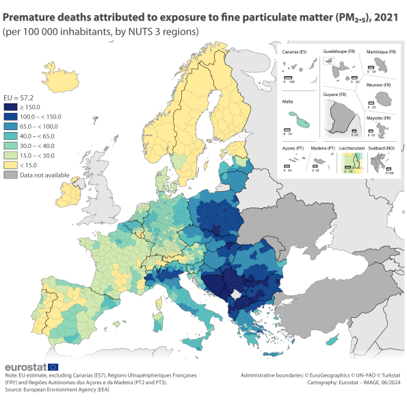 File:Premature deaths attributed to exposure to fine particulate matter (PM2 5), 2021 (per 100 000 inhabitants, by NUTS 3 regions) RYB2024.png