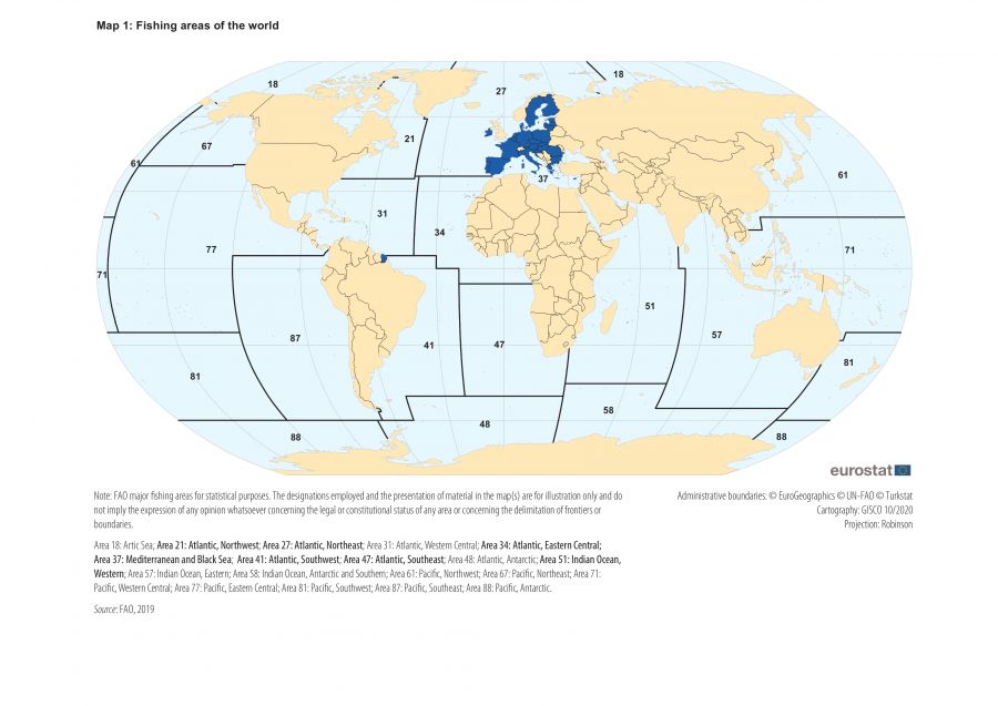 World map showing fishing areas.