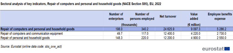 File:T 2a Sectoral analysis of key indicators, Repair of computers and personal and household goods (NACE Section S95), EU, 2022 v2.png